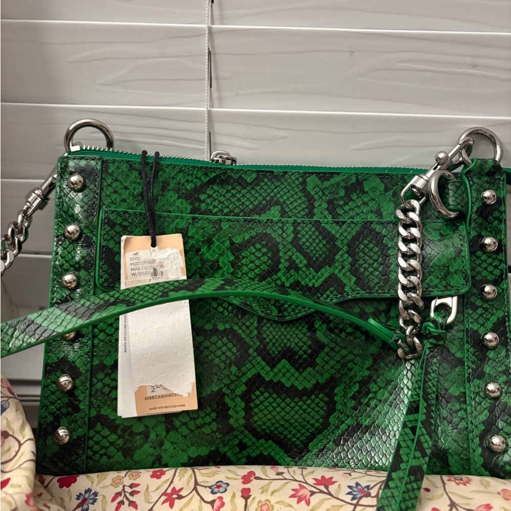 NWT Rebecca Minkoff Snake Print Leather Purse Crossbody Jungle Silver Hardware